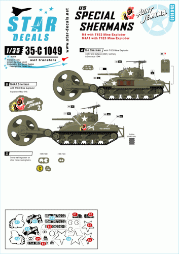 Przejdź do produktu STAR DECALS 35-C1049 - 1:35 US Special Shermans # 1. Aunt Jemima and other mine exploder tanks.