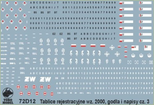Przejdź do produktu TORO MODEL 72D12 - 1:72 Tablice rejestracyjne wz.2000, godła i napisy eksploatacyjne pojazdów Wojska Polskiego cz.2
