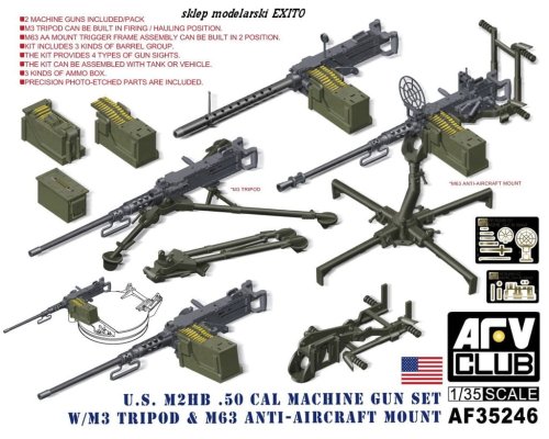 Przejdź do produktu AFV CLUB 35246 - 1:35 U.S. M2HB .50 Cal Machine Gun Set W/M3 Tripod & M63 Anti-Aircraft Mount