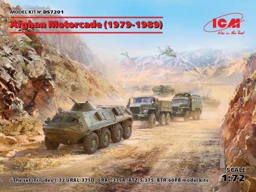 Przejdź do produktu ICM DS7201 - 1:72 Afghan Motorcade (1979-1989) URAL-375D, URAL-375A, ATZ-5-375, BTR-60PB