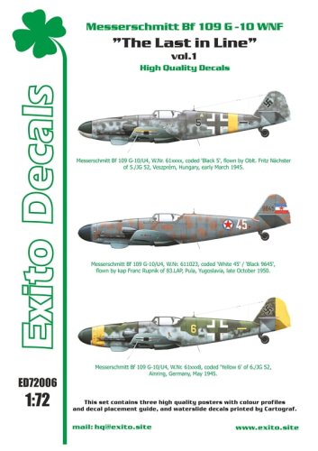 Przejdź do produktu EXITO DECALS ED72006 - 1:72 The Last in Line vol.1 - Messerschmitt Bf 109 G-10 WNF
