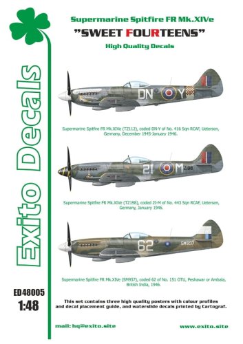 Przejdź do produktu EXITO DECALS ED48005 - 1:48  Sweet Fourteens - Supermarine Spitfire Mk. XIVe	
