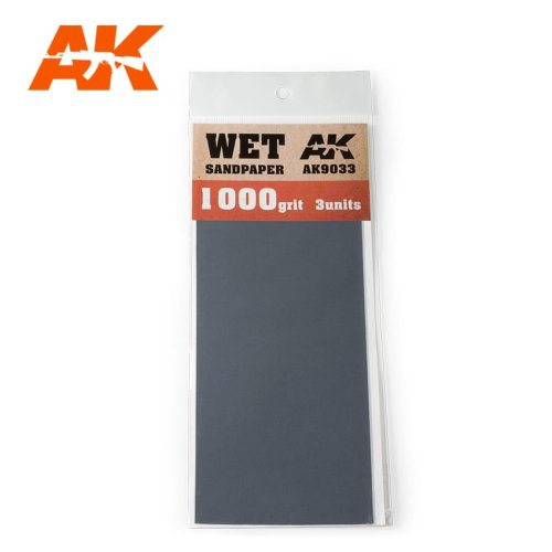 Przejdź do produktu AK INTERACTIVE 9033 - Papier ścierny do szlifowania na mokro, 3 arkusze, gradacja 1000