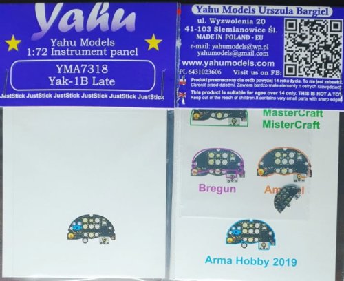 Przejdź do produktu YAHU YMA7318 - 1:72 Yak-1B late tablica przyrządów
