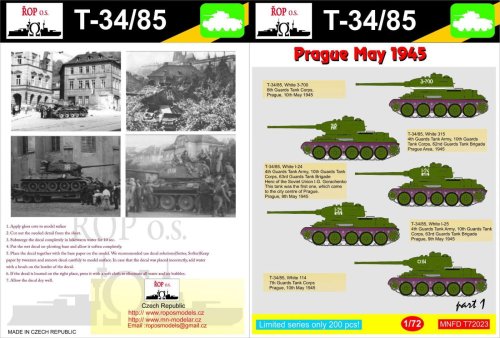 Przejdź do produktu ROPOS MNFDT72023 - 1:72 T-34/85 - Prague May 1945