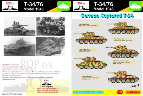 Przejdź do produktu ROPOS MNFDT72020 - 1:72 T-34/76 Model 1943 - German captured T-34