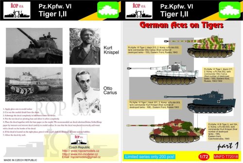 Przejdź do produktu ROPOS MNFDT72018 - 1:72 Pz.Kpfw. IV Tiger I,II - German aces on Tigers