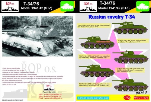 Przejdź do produktu ROPOS MNFDT72015 - 1:72 T-34/76 Model 1941/42 (STZ) - Russian cavalry T-34