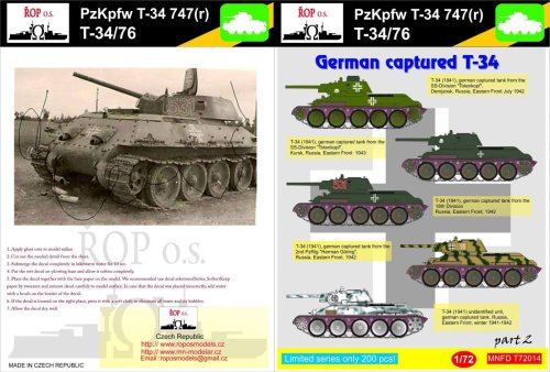 Przejdź do produktu ROPOS MNFDT72014 - 1:72 Pz.Kpfw T-34 747(r) - German captured T-34