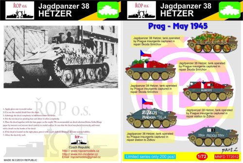 Przejdź do produktu ROPOS MNFDT72012 - 1:72 Jagdpanzer 38 Hetzer - Prag May 1945