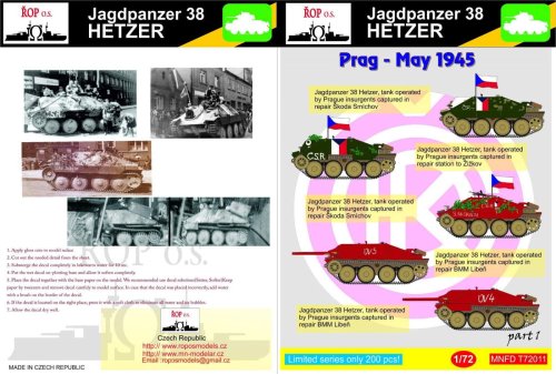 Przejdź do produktu ROPOS MNFDT72011 - 1:72 Jagdpanzer 38 Hetzer - Prag May 1945