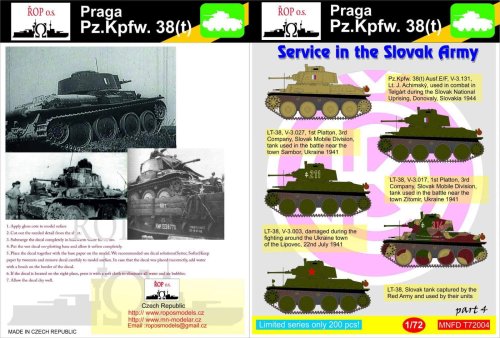 Przejdź do produktu ROPOS MNFDT72004 - 1:72 Praga Pz.Kpfw. 38(t) - Service in the Slovak Army