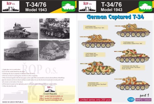 Przejdź do produktu ROPOS MNFDT35020 - 1:35 T-34/76 Model 1943 - German Captured T-34