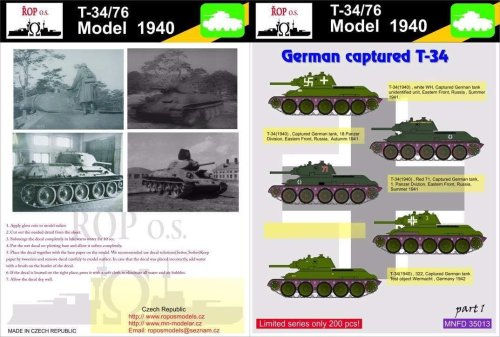 Przejdź do produktu ROPOS MNFDT35013 - 1:35 T-34/76 Model 1940 - German captured T-34
