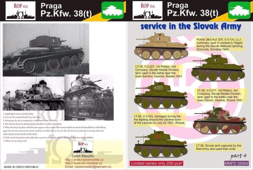 Przejdź do produktu ROPOS MNFDT35004 - 1:35 Praga Pz.Kpfw. 38(t) - Service in the Slovak Army