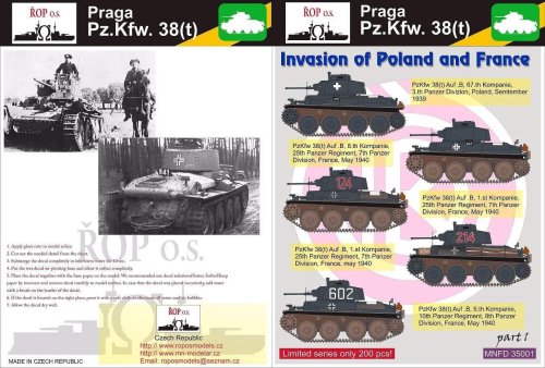 Przejdź do produktu ROPOS MNFDT35001 - 1:35 Praga Pz.Kpfw. 38(t) - Invasion of Poland and France