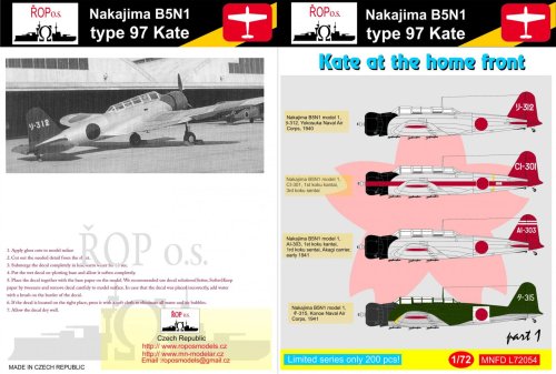 Przejdź do produktu ROPOS MNFDL72054 - 1:72 Nakajima B5N1 type 97 Kate - Kate at the home front