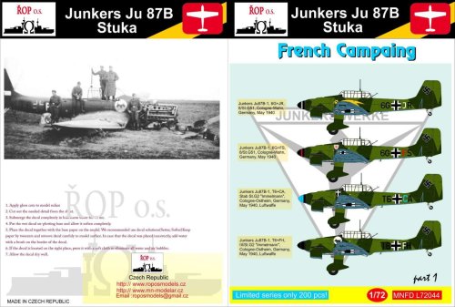Przejdź do produktu ROPOS MNFDL72044 - 1:72 Junkers Ju 87B Stuka - French Campaign