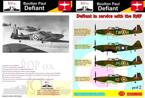 Przejdź do produktu ROPOS MNFDL72031 - 1:72 Boulton Paul Defiant - Defiant in service with the RAF