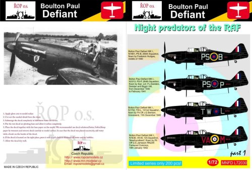Przejdź do produktu ROPOS MNFDL72030 - 1:72 Boulton Paul Defiant - Night predators of the RAF