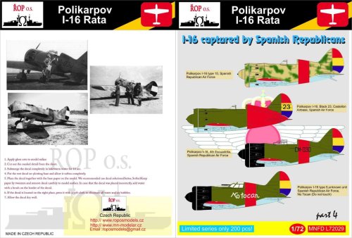 Przejdź do produktu ROPOS MNFDL72029 - 1:72 Polikarpov I-16 Rata - I-16 captured by Spanish Republicans