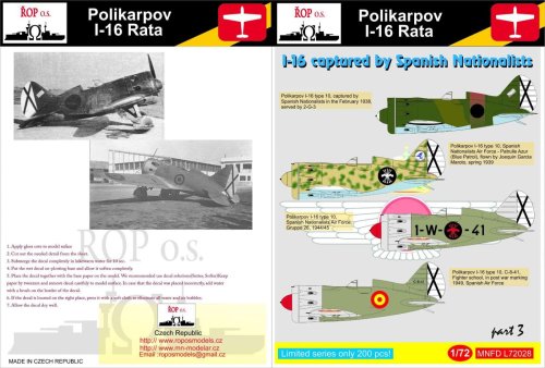 Przejdź do produktu ROPOS MNFDL72028 - 1:72 Polikarpov I-16 Rata - I-16 captured by Spanish Nationalists
