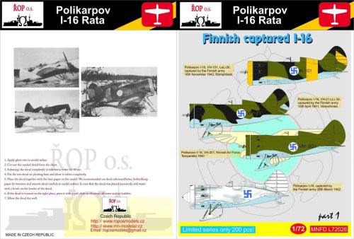 Przejdź do produktu ROPOS MNFDL72026 - 1:72 Polikarpov I-16 Rata - Finnish captured I-16