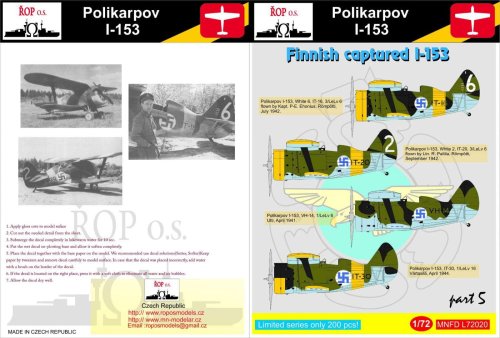 Przejdź do produktu ROPOS MNFDL72020 - 1:72 Polikarpov I-153 - Finnish captured I-153
