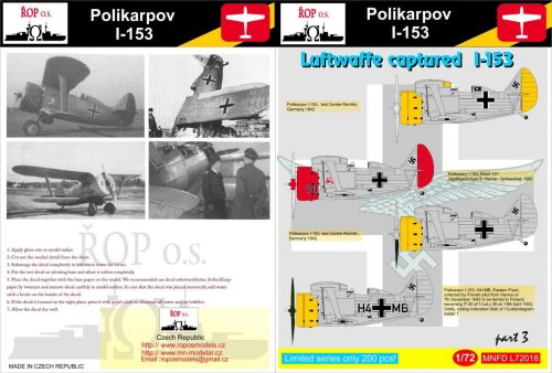 Przejdź do produktu ROPOS MNFDL72018 - 1:72 Polikarpov I-153 - Luftwaffe captured I-153