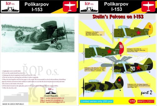 Przejdź do produktu ROPOS MNFDL72017 - 1:72 Polikarpov I-153 - Stalin's Falcons on I-153