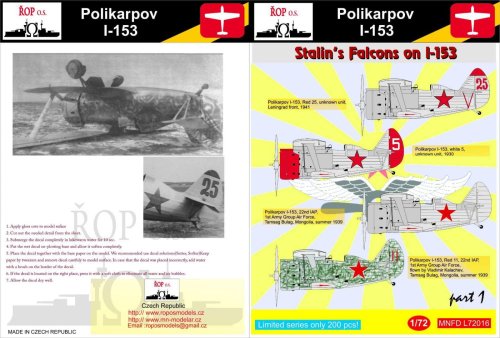 Przejdź do produktu ROPOS MNFDL72016 - 1:72 Polikarpov I-153 - Stalin's Falcons on I-153