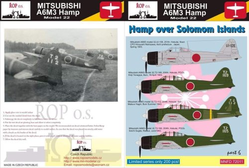 Przejdź do produktu ROPOS MNFDL72011 - 1:72 Mitsubishi A6M3 Hamp Model 32 - Hamp over Solomon Islands