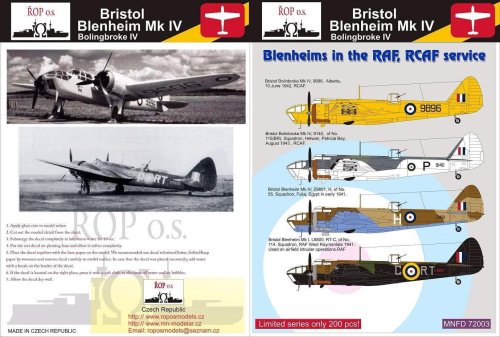 Przejdź do produktu ROPOS MNFDL72003 - 1:72 Bristol Blenheim Mk IV - Blenheims in the RAF, RCAF service
