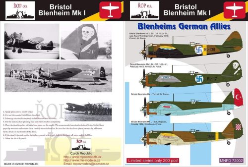 Przejdź do produktu ROPOS MNFDL72002 - 1:72 Bristol Blenheim Mk I - Blenheims German Allies