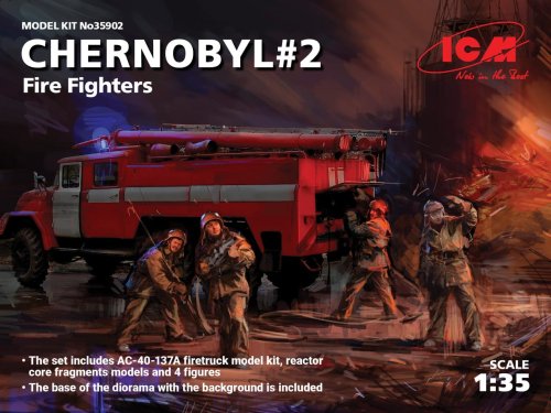Przejdź do produktu ICM 35902 - 1:35 Chernobyl#2. Fire Fighters (AC-40-137A firetruck & 4 figures & diorama base with background)