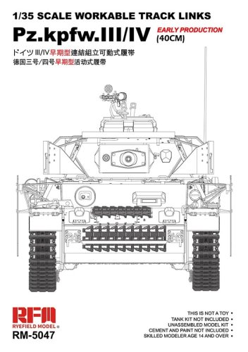 Przejdź do produktu RYE FIELD MODEL 5047 - 1:35 Pz.Kpfw.III/IV Early Production (40cm) Tracks