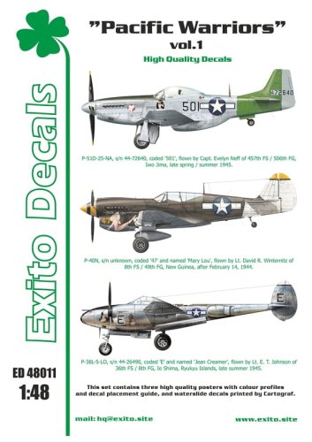 Przejdź do produktu EXITO DECALS ED48011 - 1:48 Pacific Warriors vol.1 - P-40 - P-51 - P38