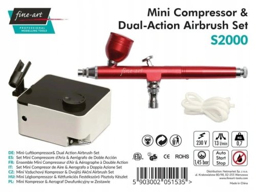 Przejdź do produktu FINE-ART FA-S2000 - Mini kompresor i aerograf - zestaw do malowania