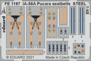 EDUARD FE1197 - 1:48 IA-58A Pucara seatbelts - Steel