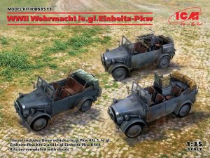 ICM DS3513 - 1:35 WWII Wehrmacht le.gl.Einheitz-Pkw (le.gl.Pkw Kfz.1,le.gl.Einheitz-Pkw Kfz.2, le.gl.Einheitz-Pkw Kfz.4)