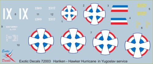 Przejdź do produktu EXOTIC DECALS 72003 - 1:72 Hariken - Hawker Hurricane Mk.I in Yugoslav service