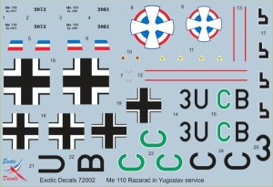 EXOTIC DECALS 72002 - 1:72 Me 110 Razarać - Me 110 in Yugoslav service
