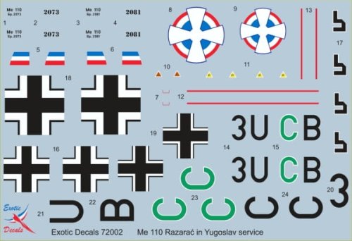 Przejdź do produktu EXOTIC DECALS 72002 - 1:72 Me 110 Razarać - Me 110 in Yugoslav service