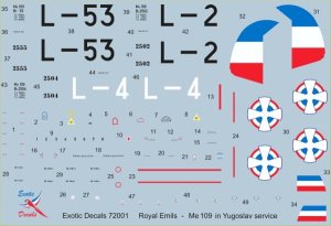 EXOTIC DECALS 72001 - 1:72 Royal Emils - Me 109 in Yugoslav service