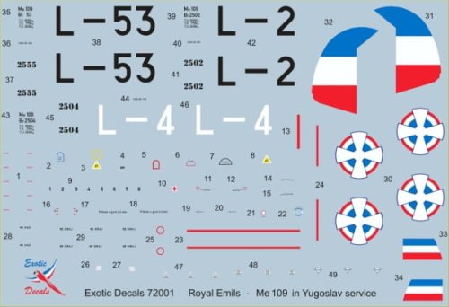Przejdź do produktu EXOTIC DECALS 72001 - 1:72 Royal Emils - Me 109 in Yugoslav service