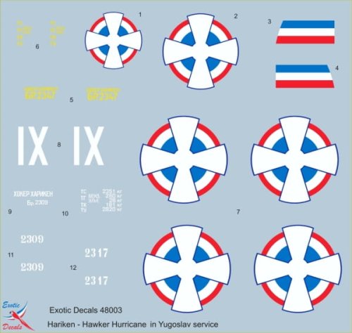 Przejdź do produktu EXOTIC DECALS 48003 - 1:48 Hariken - Hawker Hurricane Mk.I in Yugoslav service