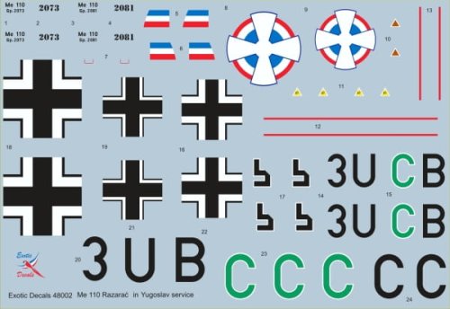 Przejdź do produktu EXOTIC DECALS 48002 - 1:48 Me 110 Razarać - Me 110 in Yugoslav service