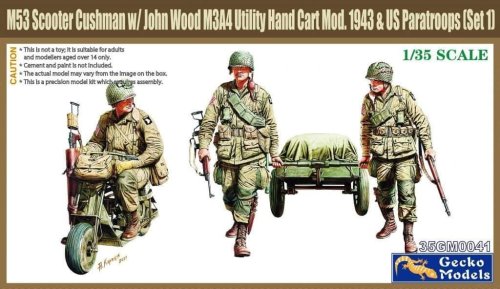 Przejdź do produktu GECKO MODELS 35GM0041 - 1:35 M53 Scooter Cushman w/John Wood M3A4 Utility Hand Cart Mod.1943 & US Paratroops (Set 1)