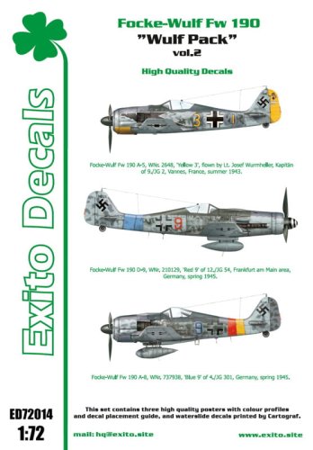 Przejdź do produktu EXITO DECALS ED72014 - 1:72 Wulf Pack vol.2 - Fw 190