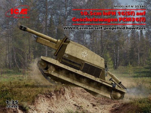 Przejdź do produktu ICM 35340 - 1:35 10.5cm leFH 16(Sf) auf Geschutzwagen FCM36(f) WWII German self-propelled howitzer